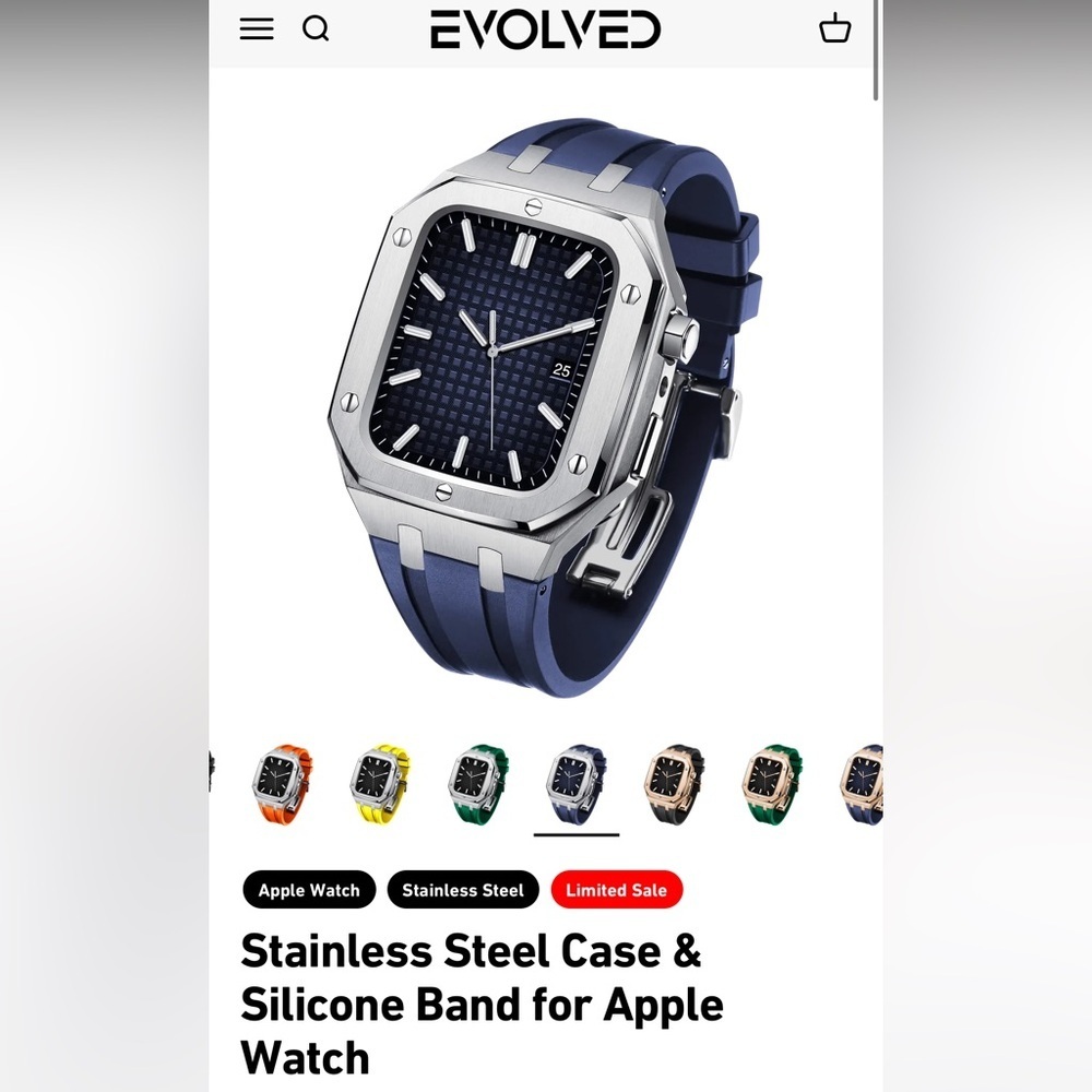 Evolved stainless steel case and silicone watch band
